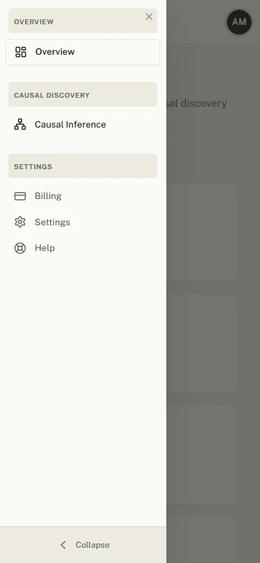 The navigation drawer open on a 375 pixel wide phone screen